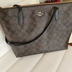 Coach Brown and Black Signature Tote Bag